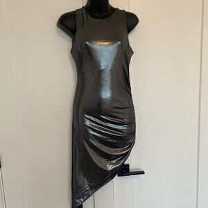 NWT Liv by Olivia Rae Metallic Sleeveless Asymmetric Side Ruched Dress Size S